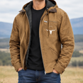 thumbnail image 1 of Zedker Men’s Western Hooded Jacket with Longhorn Print, Soft Warm Inner Lining, Zip Up Casual Outer Coat, Adjustable Drawstring Hood, Chest Zipper Pocket & Side Pockets, 1 of 4