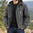 thumbnail image 1 of Zedker Men’s Western Hooded Jacket with Longhorn Print, Soft Warm Inner Lining, Zip Up Casual Outer Coat, Adjustable Drawstring Hood, Chest Zipper Pocket & Side Pockets, 1 of 4