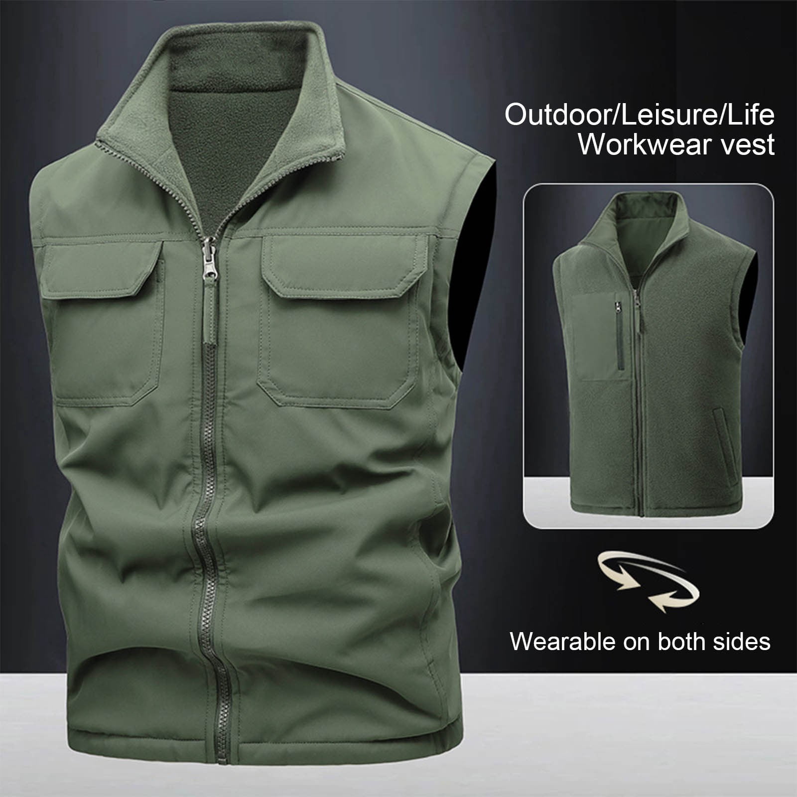 Zedker Men's Windproof Lightweight Golf Vest Outerwear Softshell Sleeveless Jacket for Running Hiking Sports with Pockets Army Green XL
