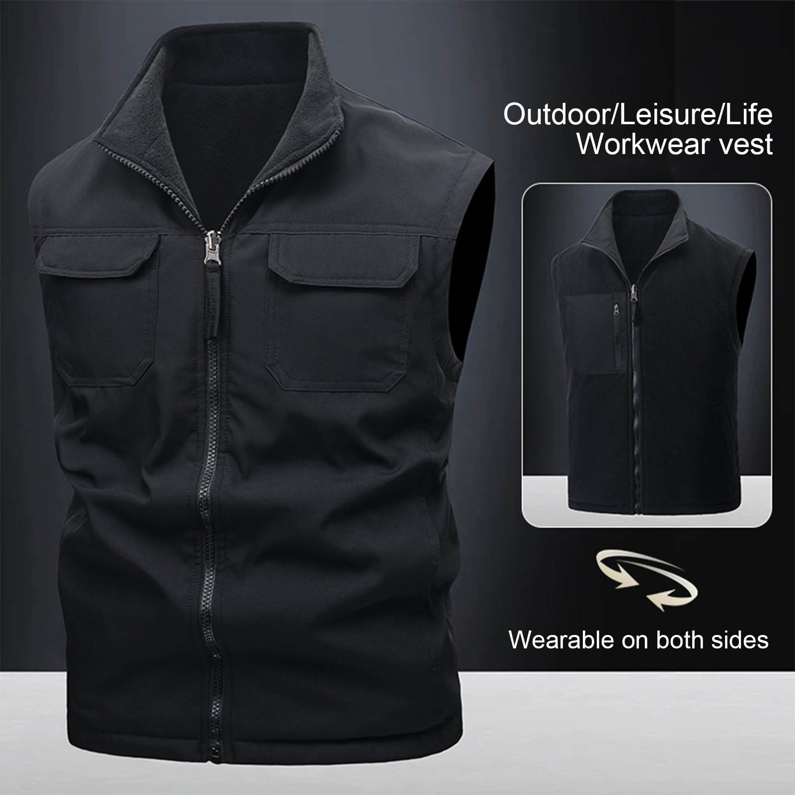 Zedker Men's Windproof Lightweight Golf Vest Outerwear Softshell Sleeveless Jacket for Running Hiking Sports with Pockets Black XXXL