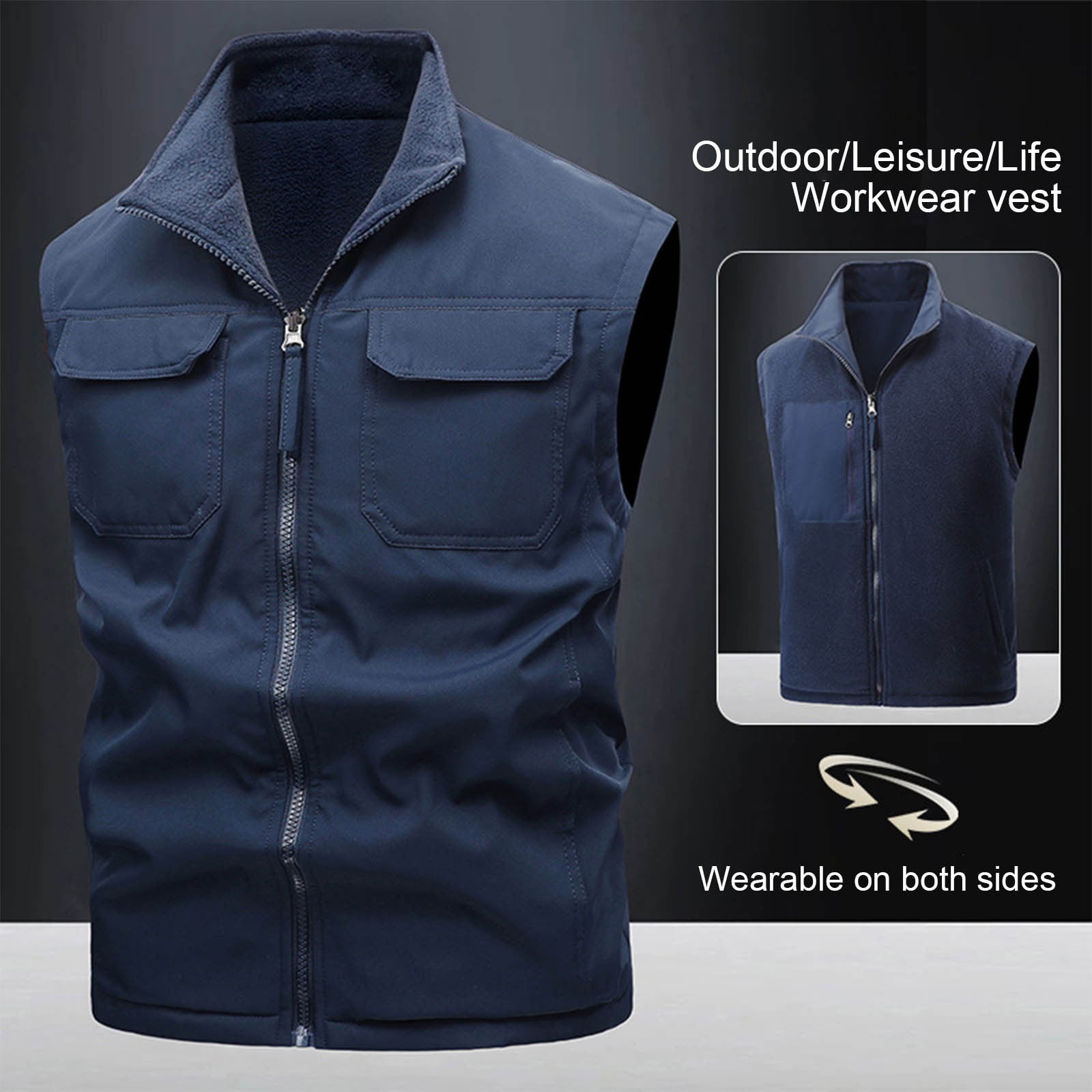 Zedker Men's Windproof Lightweight Golf Vest Outerwear Softshell Sleeveless Jacket for Running Hiking Sports with Pockets Navy XXXL