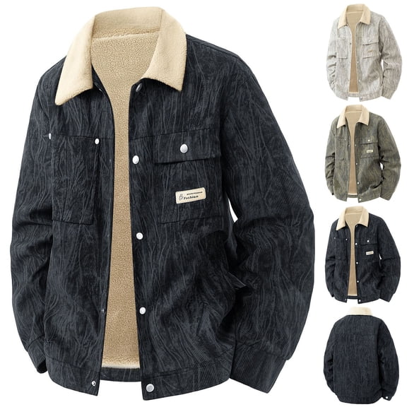 Zedker Men's Winter Coat Jacket Fleece Lined Corduroy Jackets Mens Winter Coats for Men Work Outdoor Utility Coat with Pockets Green L