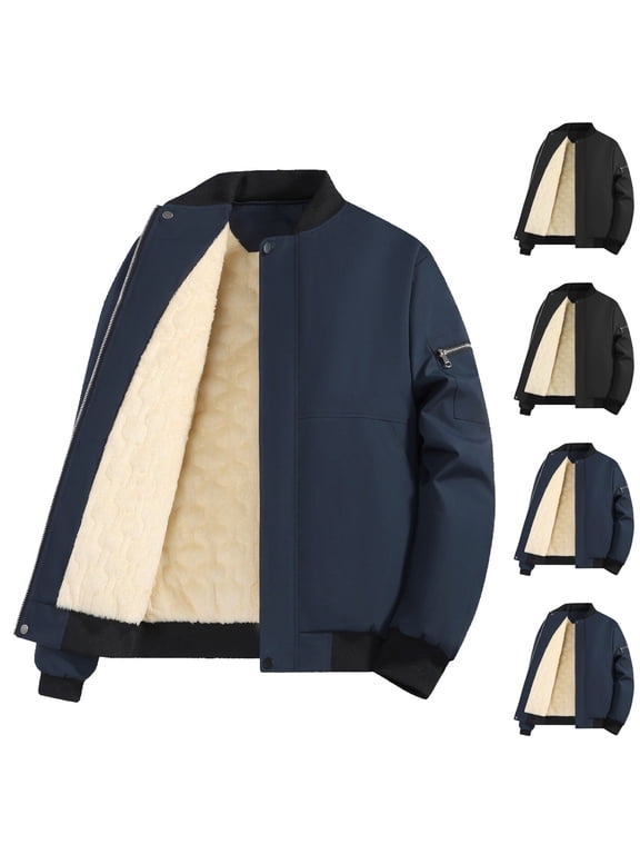Men's Winter Jacket Sherpa Fleece Lined Cargo Coat Full Zip Warm Thick Trucker Jackets Outwear with Multi Pockets Black L