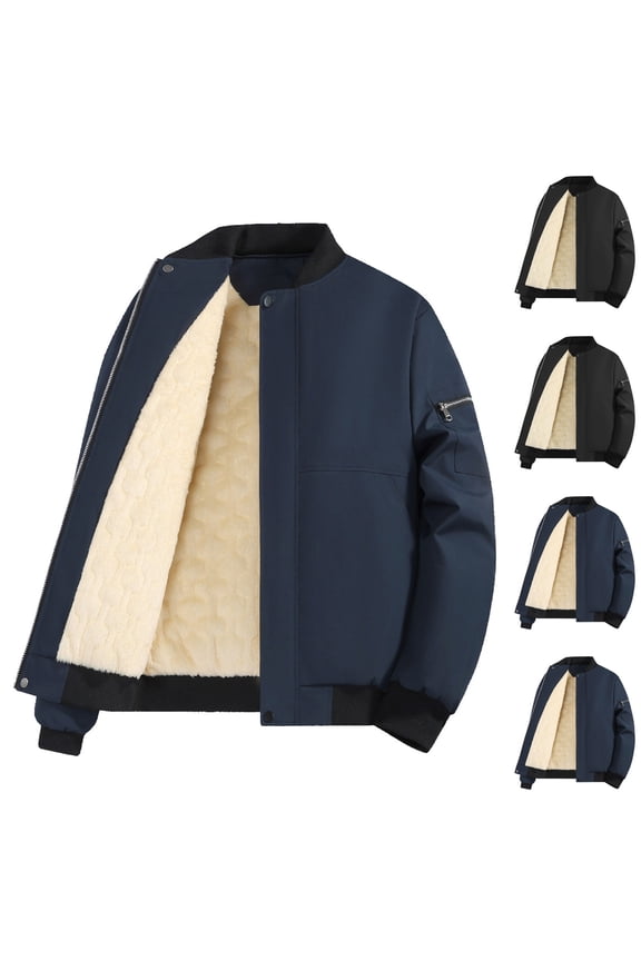 Men's Winter Jacket Sherpa Fleece Lined Cargo Coat Full Zip Warm Thick Trucker Jackets Outwear with Multi Pockets Blue XL