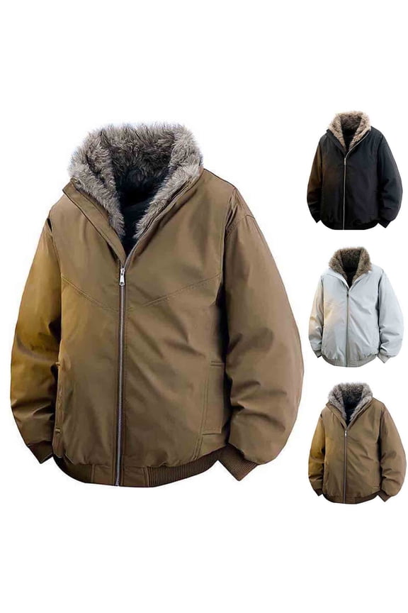 Men's Winter Jacket Sherpa Lined Bomber Jacket Heavy Duty Warm Fleece Coat for Men with Zipper Pockets Black L