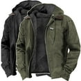thumbnail image 1 of Zedker Men's Winter Jackets With Multi Pockets Cotton Thick Warm Fleece Lined Coat Hooded Work Cargo Jackets for Men Green L, 1 of 5