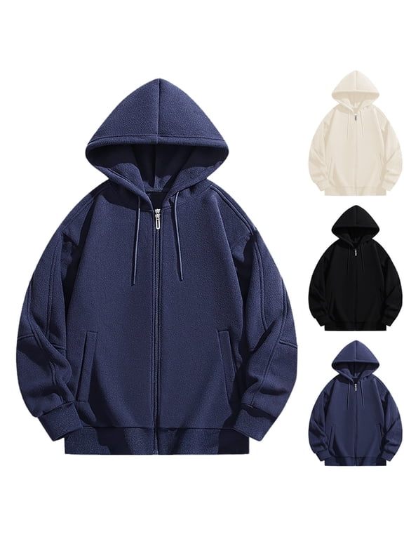 Men's Zip Up Hoodies Oversized Heavyweight Fleece Sweatshirt Acid Wash Hoodie Vintage Distress Cotton Jacket for Men