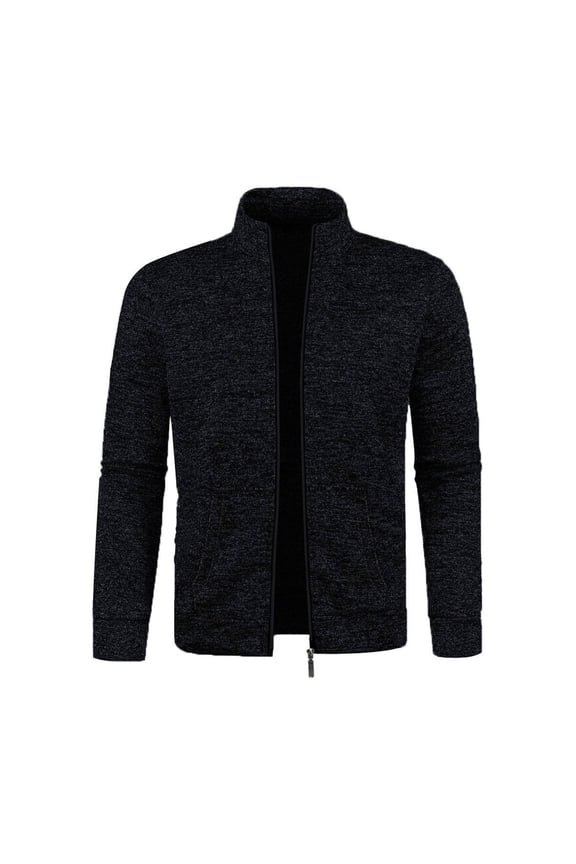 Mens Brushed Fleece Full Zip Up Enclosure Outdoors Sweater Jacket with Pockets Black XL