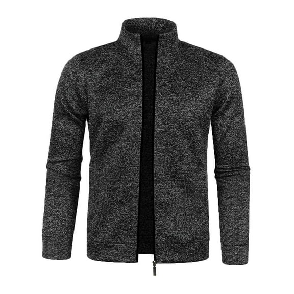 Zedker Mens Brushed Fleece Full Zip Up Enclosure Outdoors Sweater Jacket with Pockets Dark Gray M