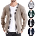 thumbnail image 1 of Zedker Mens Cardigan Sweaters Button Down Warm V Neck Lightweight Contrast Long Sleeve Sweater Knit Pullover Overcoat Green XXL, 1 of 6