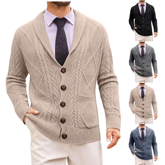 Zedker Mens Cardigan Sweaters V-Neck Long Sleeve Soft Slim Fit Cable Knit Button up Sweaters Gray M