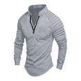 thumbnail image 1 of Zedker Mens Casual Solid Color Half Zipper Polo Shirt Fashion Half High Collar Tops Sports Blouse,Gray,XL, 1 of 1