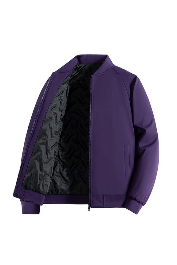 Mens Fall Coats, Zip Up Jacket for Men Fashion Loose Fit Solid Color Long Sleeve Bomber Jackets with Pockets Purple XXXXL