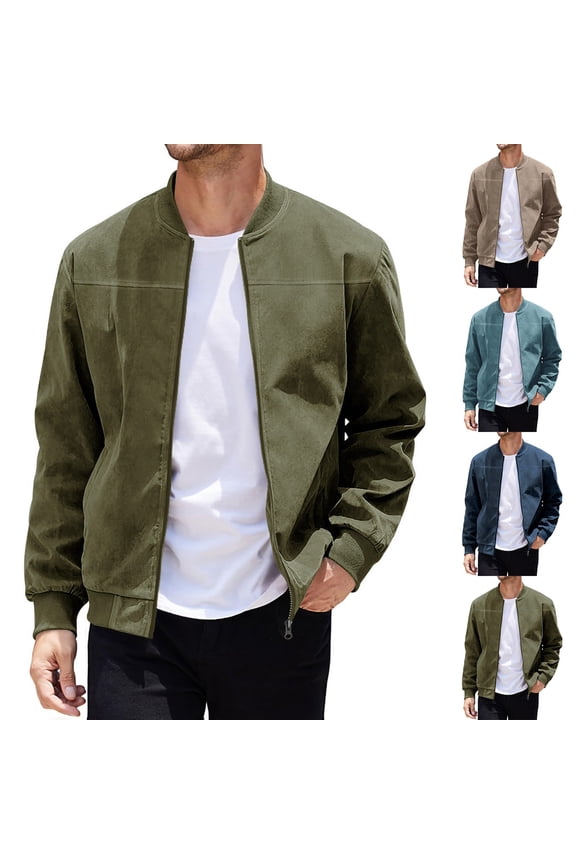 Mens Faux Suede Leather Jacket Lightweight Casual Solid Bomber Jacket Water Resistant Windbreaker Outwear Blue S