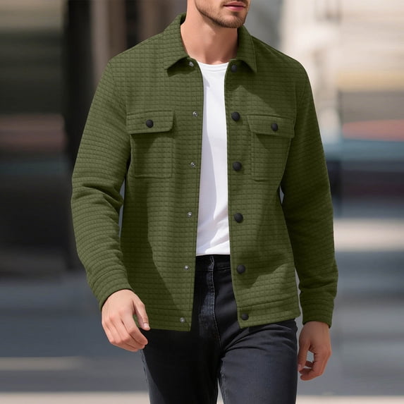 Zedker Mens Flannel Shirts Long Sleeve Casual Fall Winter Lapel Plaid Shirt Jacket Loose Fit Button Down Shirts with Pockets Army Green L