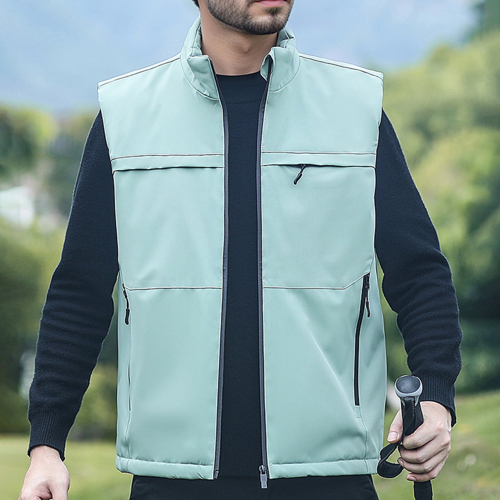 Zedker Mens Fleece Vest Lightweight Outerwear Zip Up Golf Running Sleeveless Vest With Pockets Green XXXXXL