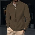 thumbnail image 1 of Zedker Mens Full Zip Cardigan Sweater Casual Stand Collar Regular Fit Knit Sweater Fall Winter Ribbed Cardigan with Pockets Brown L, 1 of 8