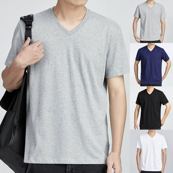 Zedker Mens Heavyweight Short Sleeve Tee Shirt Gym Workout Tops V Neck T-Shirt Basic Casual Top