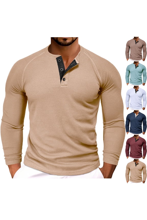 Mens Henley Shirts Long Sleeve Casual Button T-Shirt Classic Basic Cotton Lightweight Stylish Pullover Tees