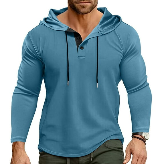 Zedker Mens Hoodies Shirt Casual Long Sleeve Drawstring Lightweight Knit Hooded Sweatshirt Muscle T Shirts Gym Workout Pullover Tops Light blue XXXL