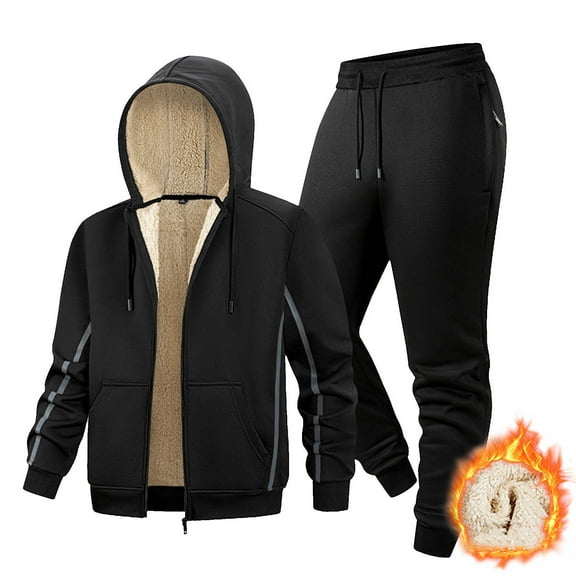 Zedker Mens Hoodies Tracksuit Fleece Lined Zip Up Hoodie Suits Warm Winter Jackets Casual Long Sleeve Sweat Suits Black Plus XXXXXL
