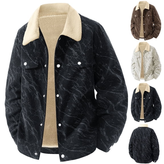 Zedker Mens Jacket Fleece Lined Cargo Coats Winter Warm Thick Lapel Coats, Men's Winter Jacket, Trucker Work Cargo Jackets for Men Brown XL