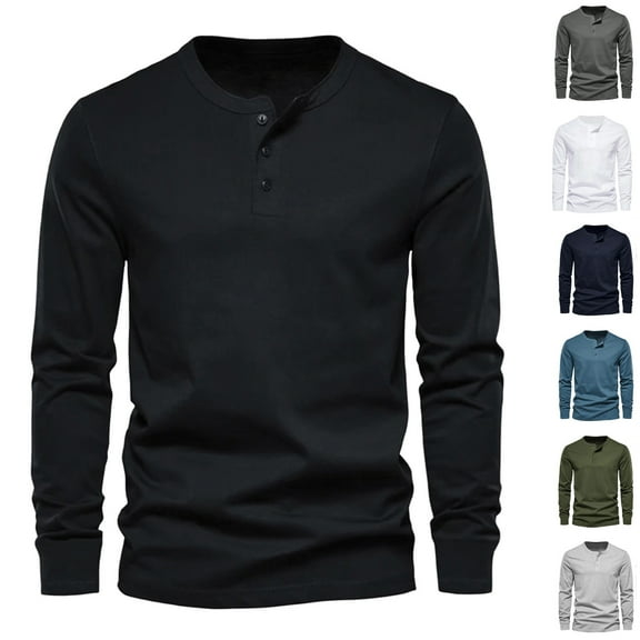 Zedker Mens Knit Henley T-Shirts Dress Long Sleeve Sweater Casual Collarless Quarter Button Pullover