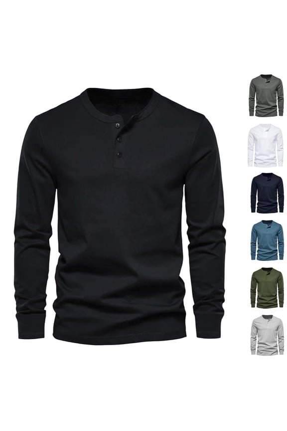 Mens Knit Henley T-Shirts Dress Long Sleeve Sweater Casual Collarless Quarter Button Pullover