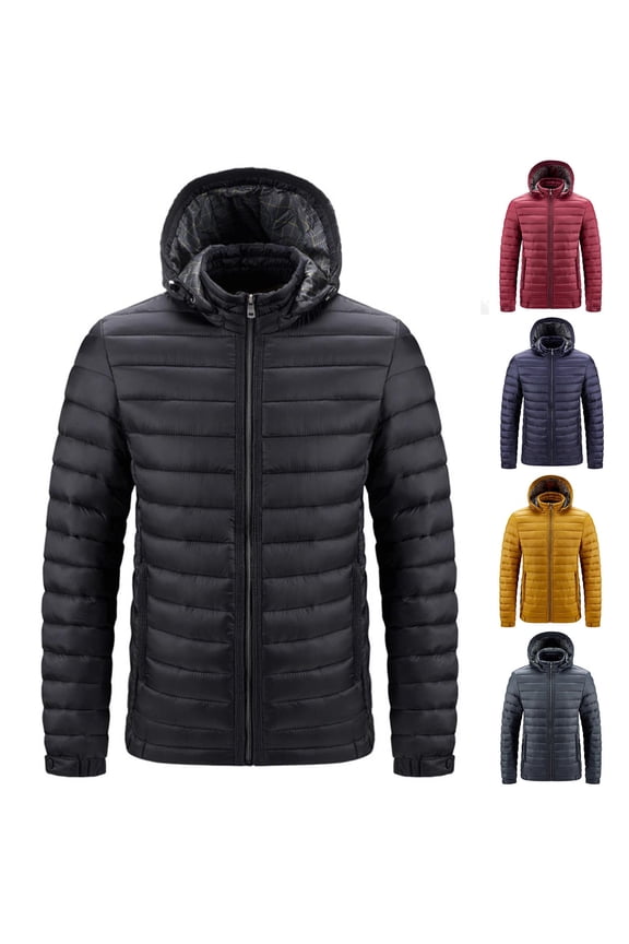 Mens Lightweight Puffer Jacket Hooded Insulated Winter Jackets Water Resistant Down Bubble Puffy Coats with Pockets Black XS