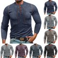thumbnail image 1 of Zedker Mens Long Sleeve T-Shirts Casual Waffle Lace Up Cotton Shirts Crewneck Henley Outdoors Pullover Tops, 1 of 9