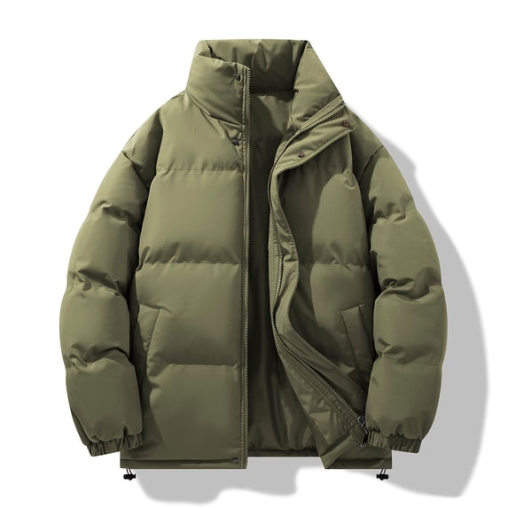 Zedker Mens Puffer Jacket Full Zip Warm Jacket Windproof Water Resist Jackets Winter Warm Coat Army Green L