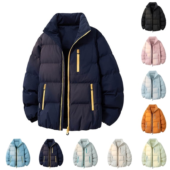 Zedker Mens Puffer Jacket Thermal Down Jacket Stand Collar Winter Coat Quilted Coat with Zipper Loose Fit Coats Black L