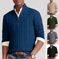 thumbnail image 1 of Zedker Mens Quarter Zip Sweater Cable Knitted Pullover Sweaters Textured Solid Colors Sweater Gray L, 1 of 7