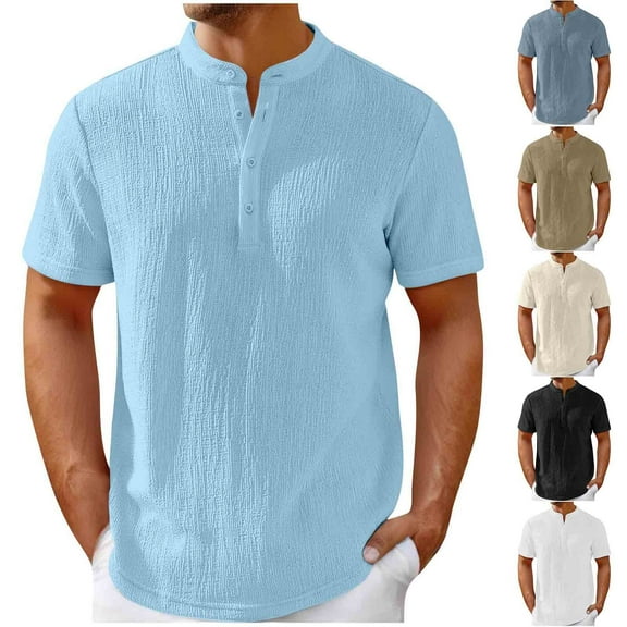 Zedker Mens Shirts Casual Henley Shirt Band Collar Short Sleeve Shirt Summer Beach Hippie T-Shirt for Men