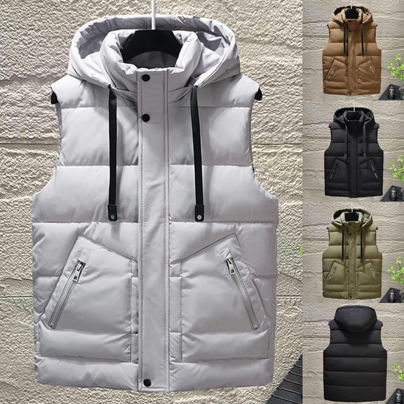 Zedker Mens Sleeveless Down Alternative Vest Jacket with Hooded Lightweight Puffer Vest Coat with Pockets Black XXXL