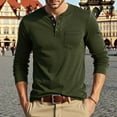 thumbnail image 1 of Zedker Mens Solid Color Retro Henry Shirts Casual Button Going Out Tops With Pockets Fashion Long-Sleeved Round Neck Blouse,Army Green,L, 1 of 1