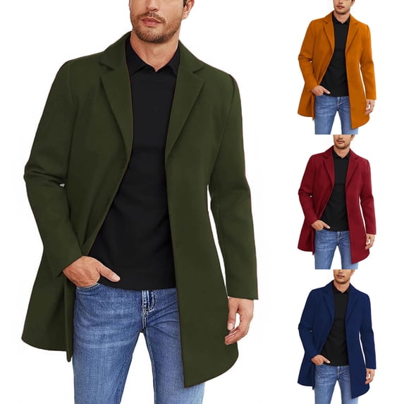 Zedker Mens Trench Coat Slim Fit Notched Collar Fall Winter Single Breasted Pea Coat Warm Soft Overcoat Winter Coats for Men Blue L