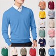 thumbnail image 1 of Zedker Mens V Neck Sweater Ribbed Knit Slim Fit Long Sleeve Pullover Men Sweatshirts Casual Pullover Tops Blue M, 1 of 6