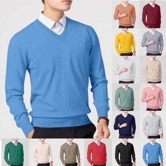 Zedker Mens V Neck Sweater Ribbed Knit Slim Fit Long Sleeve Pullover Men Sweatshirts Casual Pullover Tops Red S
