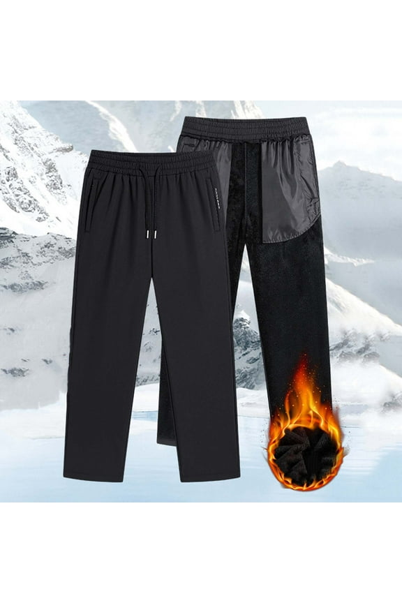 Mens Waterproof Snow Ski Pants Winter Warm Fleece Snowboard Pants Elastic Waist Outdoor Hiking Pants with Pockets,Plus Size Black XL
