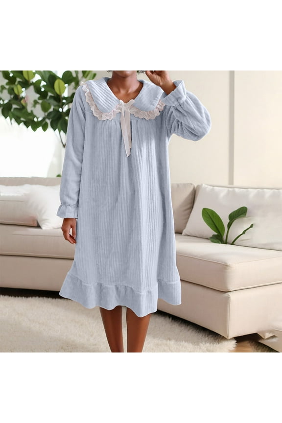 Zedker Nightgowns For Women 100% Polyester Long Sleeve With Pockets House Dress,Size M-XXL