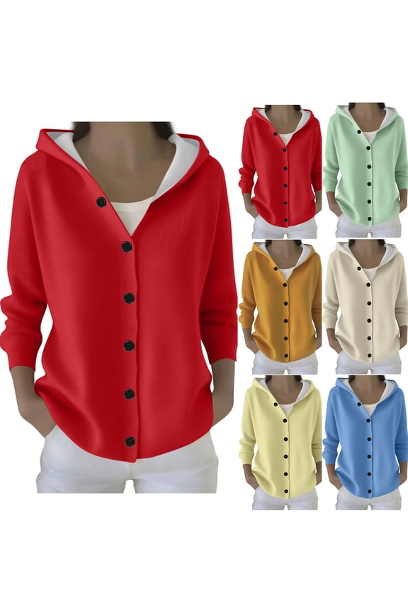Oversized Hooded Sweaters For Women Long Sleeve Button Down Jackets Ribbed Knit Coats Green M