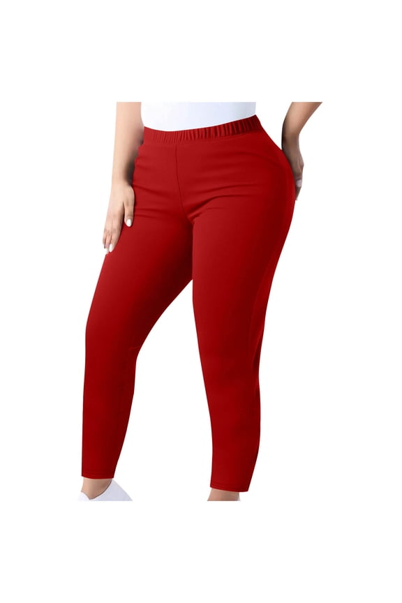 Oversized Stretchy Taper-Leg Casual Long Pants for Women Comfy Breathable Loose Elastic Waist Base Layer Pants with Pockets,Red,XL