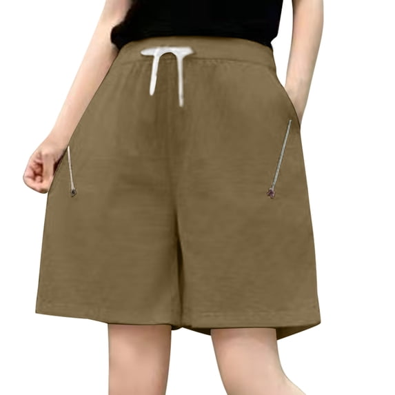 Zedker Oversized Wide-Leg Bermuda Shorts for Women Casual High Waist Drawstring Breathable Workout Shorts with Pockets,Army Green,XXL