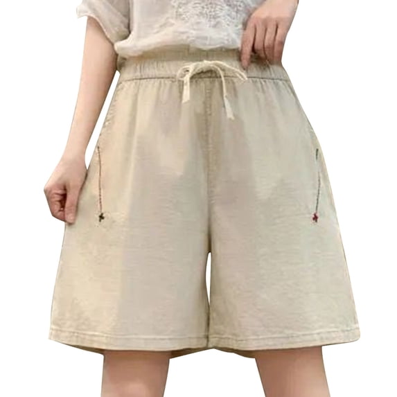 Zedker Oversized Wide-Leg Bermuda Shorts for Women Casual High Waist Drawstring Breathable Workout Shorts with Pockets,Beige,XXXXL