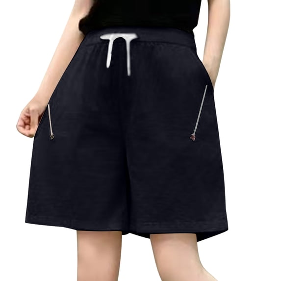 Zedker Oversized Wide-Leg Bermuda Shorts for Women Casual High Waist Drawstring Breathable Workout Shorts with Pockets,Black,XXXXL