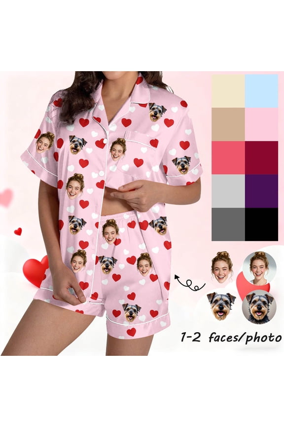 Pajama Sets for Women Short Sleeve Button down Shirts Shorts Homewear Loungewear Personalized Gifts