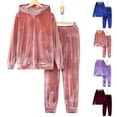 thumbnail image 1 of Zedker Pajamas for Women Set Soft Comfy Plush Hooded Sweatshirts and Jogger Sweatpants 2 Piece Outfits Purple M, 1 of 10
