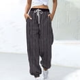 thumbnail image 1 of Zedker Pants for Women High Waist Wide Leg Pants Casual Drawstring Striped Trousers Loose Lounge Pants Black S, 1 of 5