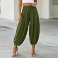 thumbnail image 1 of Zedker Pants for Womens Fashion Solid Color Elastic High Waist Pleated Beam Foot Long Pants 2026 Casual Lounge Boho Harem Trousers Pants Army Green L, 1 of 7